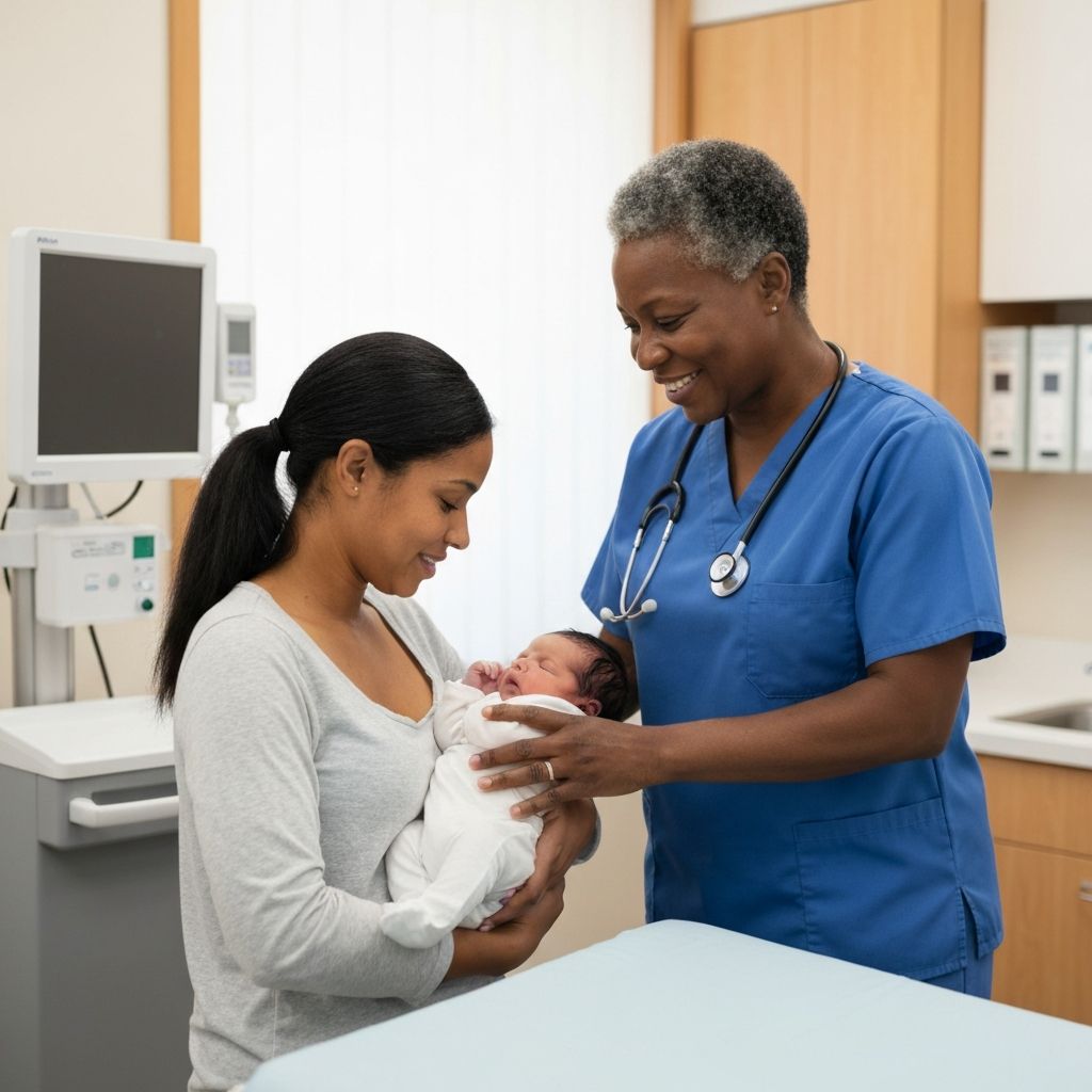African mother with baby at healthcare clinic